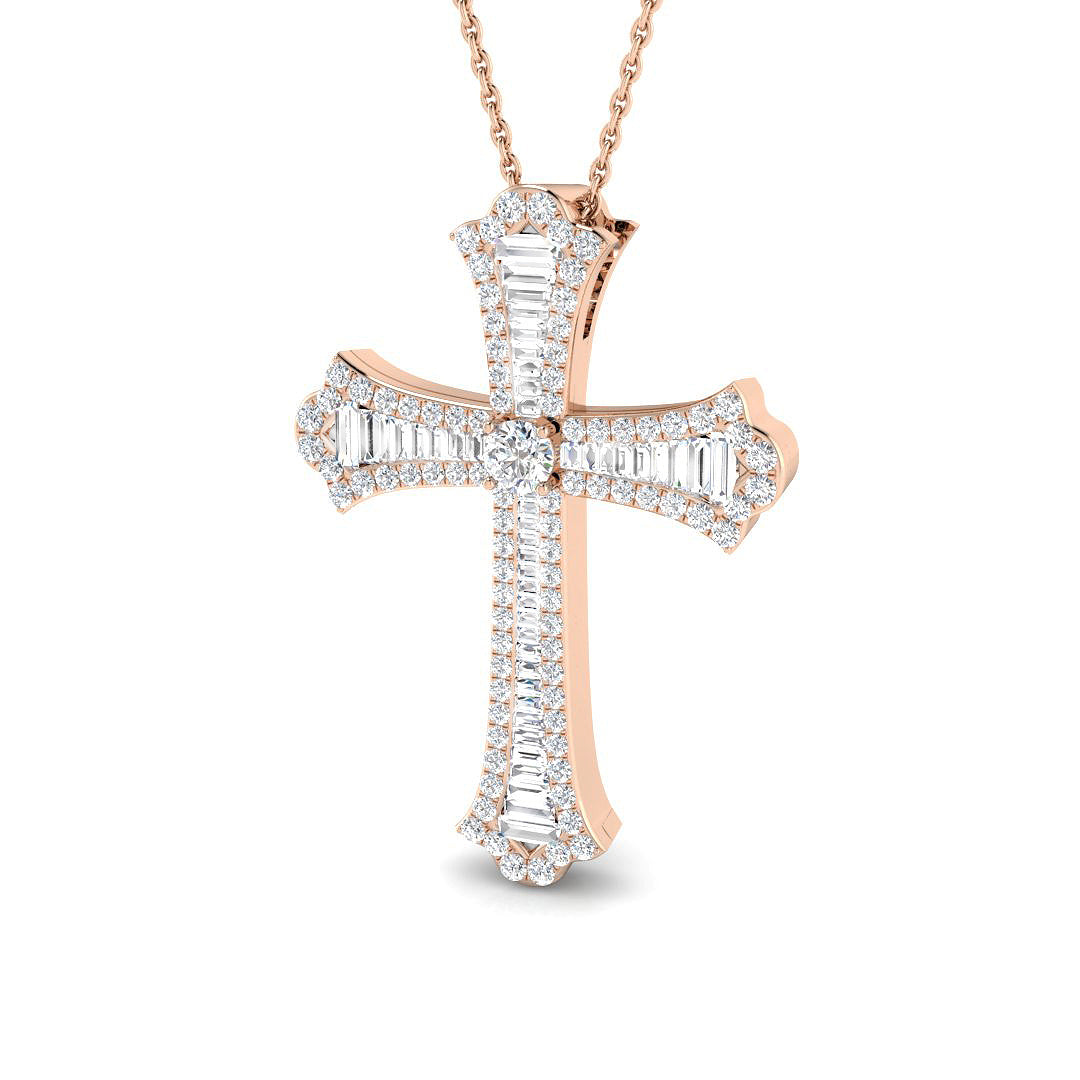 Veridian 1Ct Diamond Cross Pendant In 9K, 18K (White, Yellow, Rose Gold) With Complimentary Silver