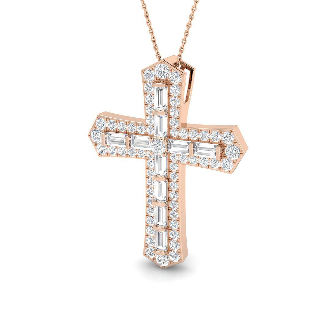 0.87ct – 4.19ct Baguette & Round Diamond Angular Cross Pendant in 9k and 18k Gold