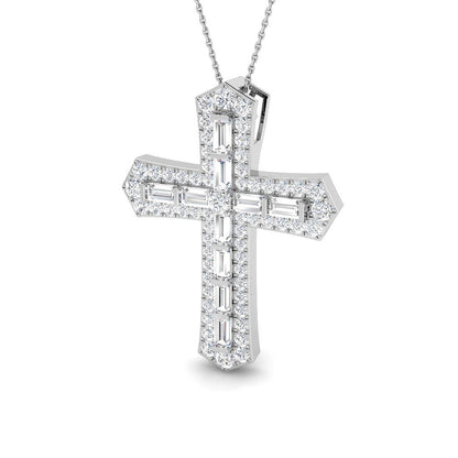 0.87ct – 4.19ct Baguette & Round Diamond Angular Cross Pendant in 9k and 18k Gold