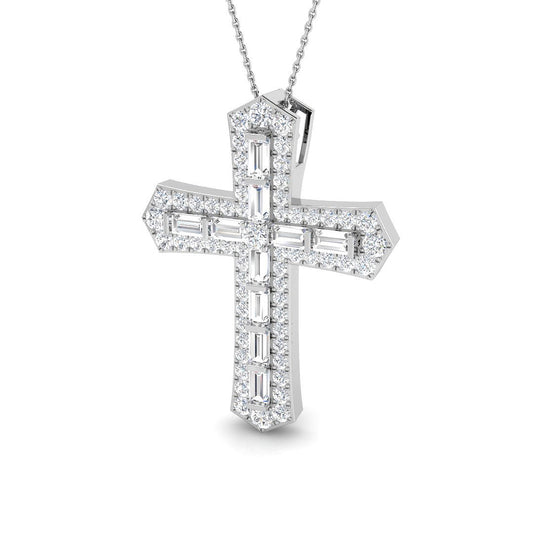 0.87ct – 4.19ct Baguette & Round Diamond Angular Cross Pendant in 9k and 18k Gold