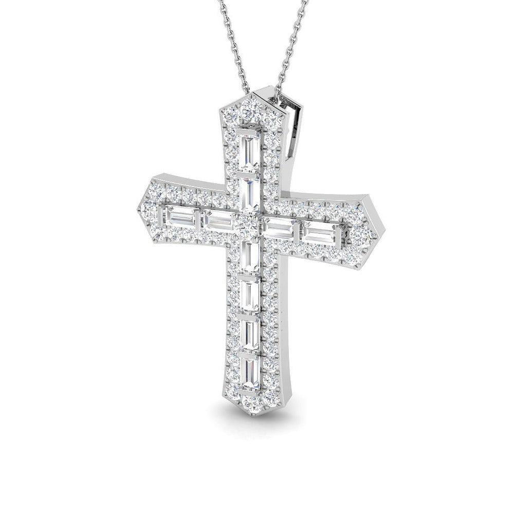 Opulencia 2.75Ct Diamond Cross Pendant In 9K, 18K (White, Yellow, Rose Gold) With Complimentary Silver