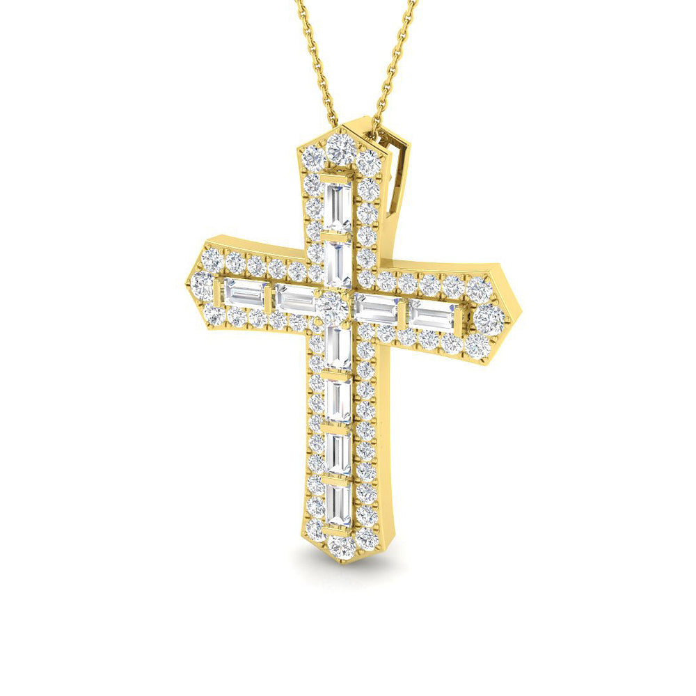 Opulencia 2.75Ct Diamond Cross Pendant In 9K, 18K (White, Yellow, Rose Gold) With Complimentary Silver