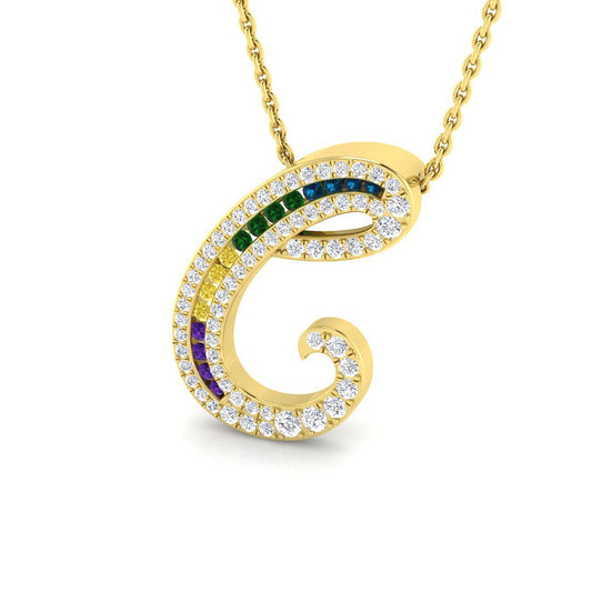 Colorful Diamond Pavé Initial "C" Pendant