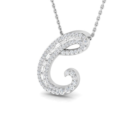 Bold Diamond Script Initial "C" Pendant with Baguette and Round Diamonds