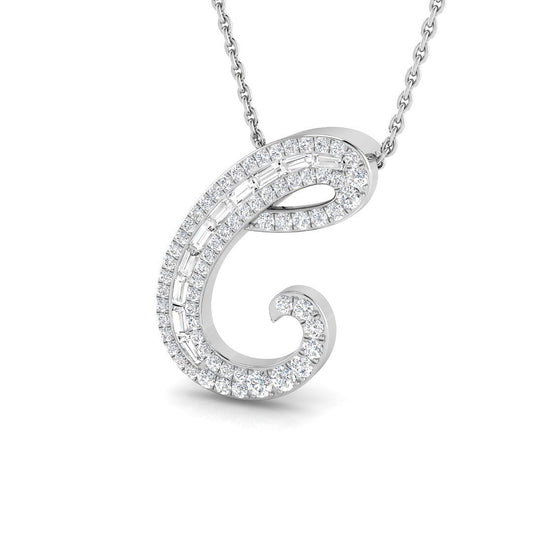 Bold Diamond Script Initial "C" Pendant with Baguette and Round Diamonds