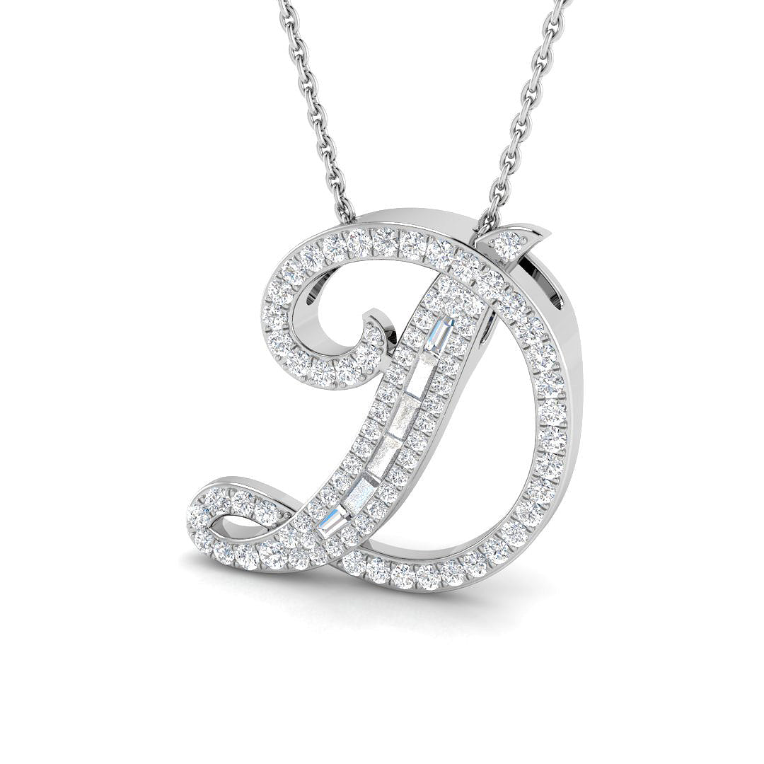 Diamond "D" Initial Pendant with Baguette and Round Diamonds