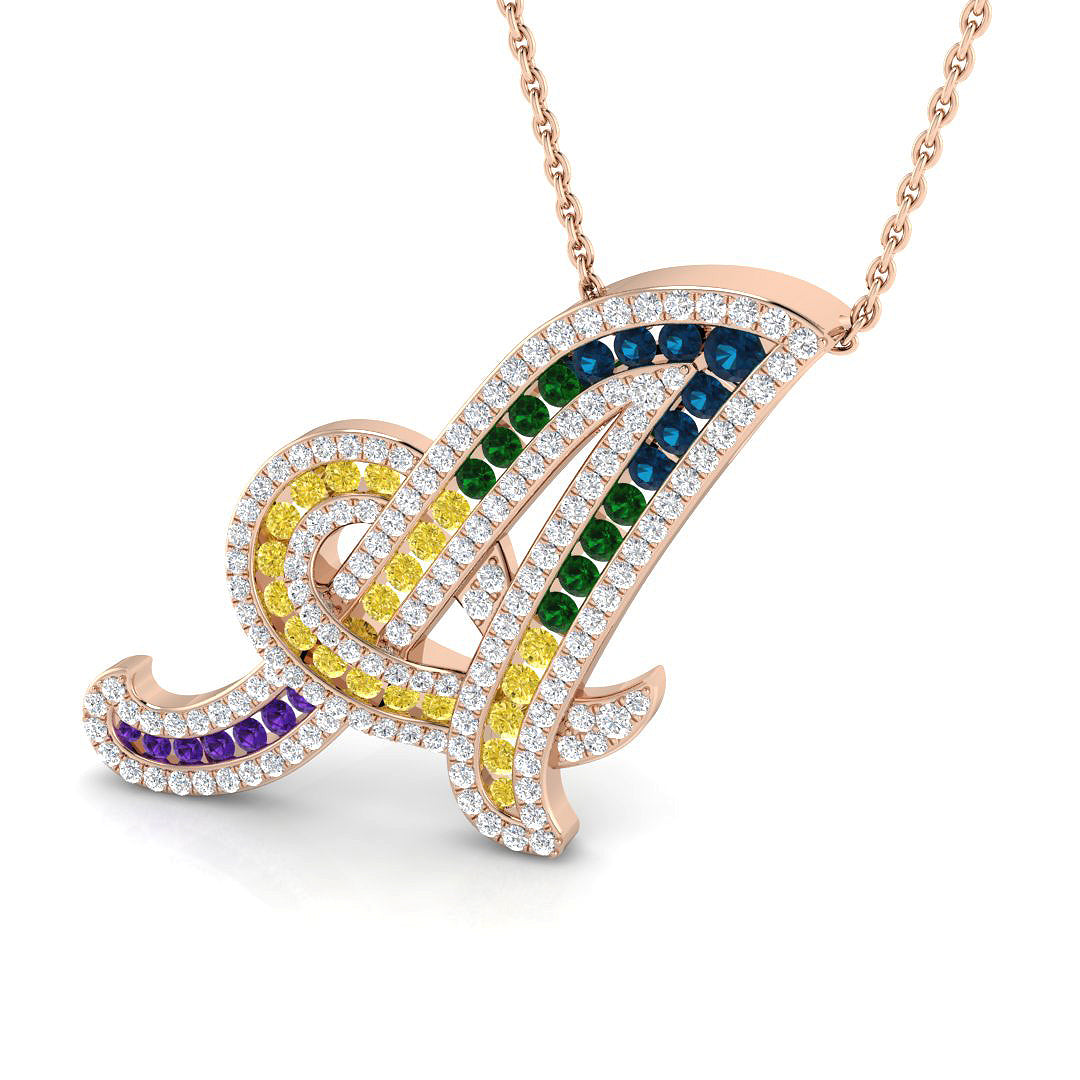 Bulgy Diamond Initial Pendant 1ct  Gold A to Z(Without Chain )