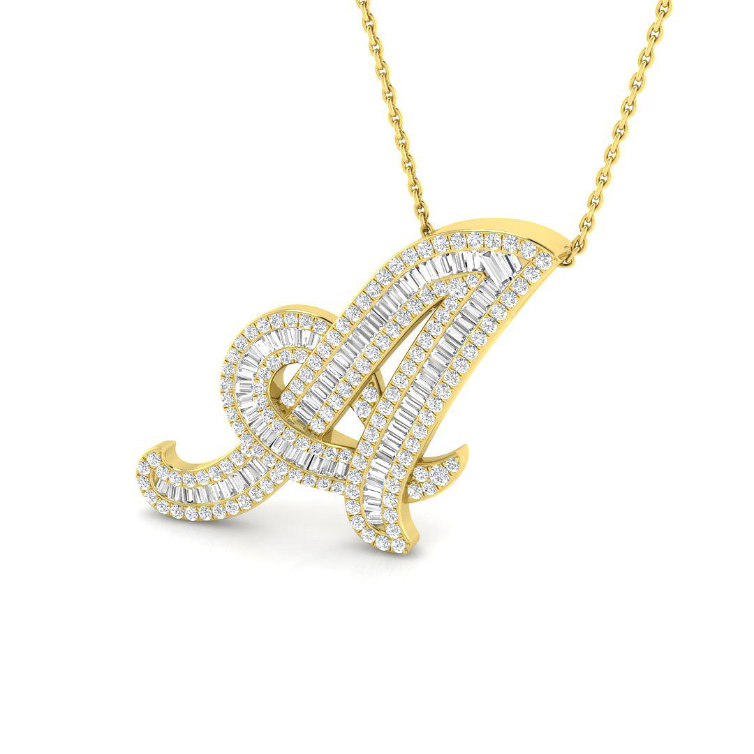 Bulgy Diamond Initial Pendant 1ct  Gold A to Z(Without Chain )