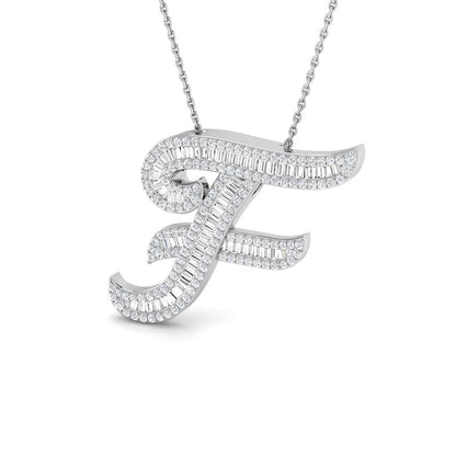 Round & Baguette Diamond Script Initial Pendant