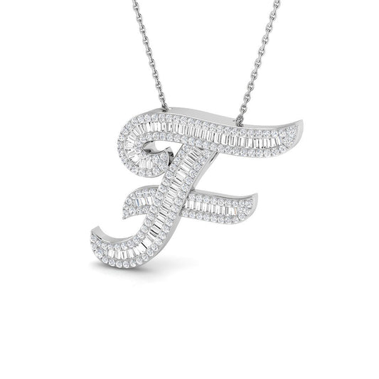 Round & Baguette Diamond Script Initial Pendant