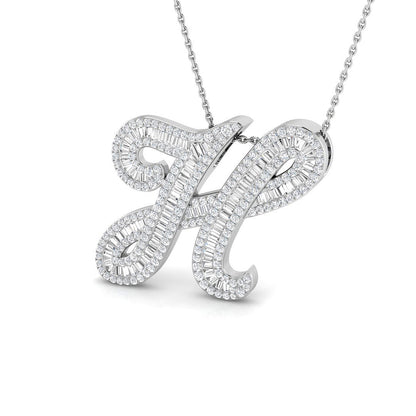 Round & Baguette Diamond Script Initial Pendant