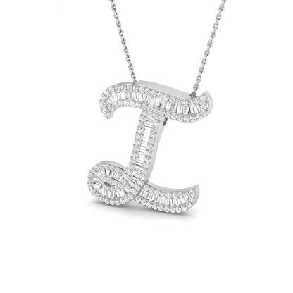 Round & Baguette Diamond Script Initial Pendant
