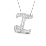 Round & Baguette Diamond Script Initial Pendant