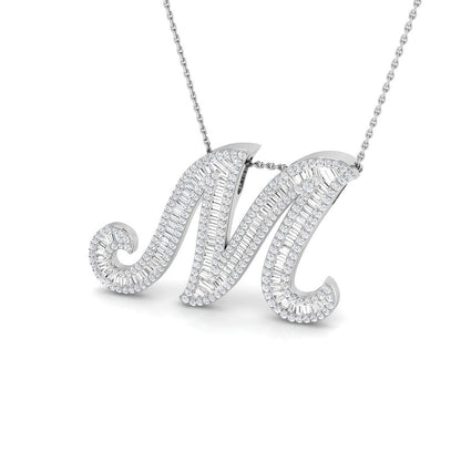 Round & Baguette Diamond Script Initial Pendant