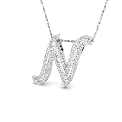 Round & Baguette Diamond Script Initial Pendant