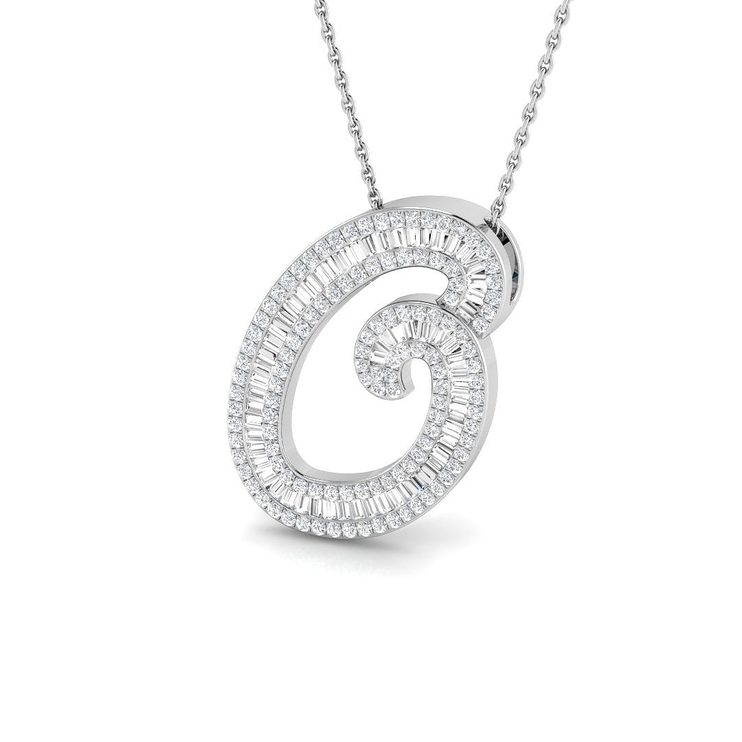 Round & Baguette Diamond Script Initial Pendant