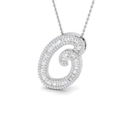 Round & Baguette Diamond Script Initial Pendant
