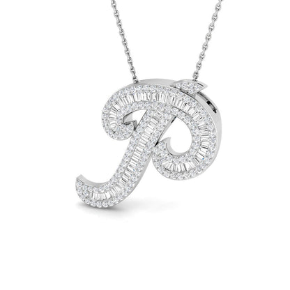 Round & Baguette Diamond Script Initial Pendant