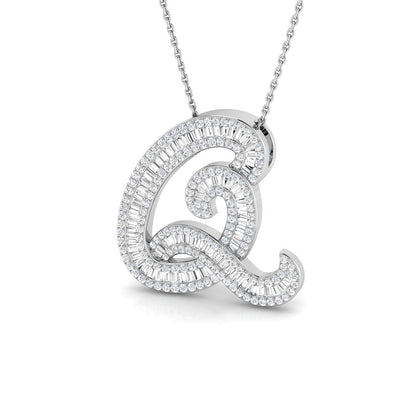 Round & Baguette Diamond Script Initial Pendant