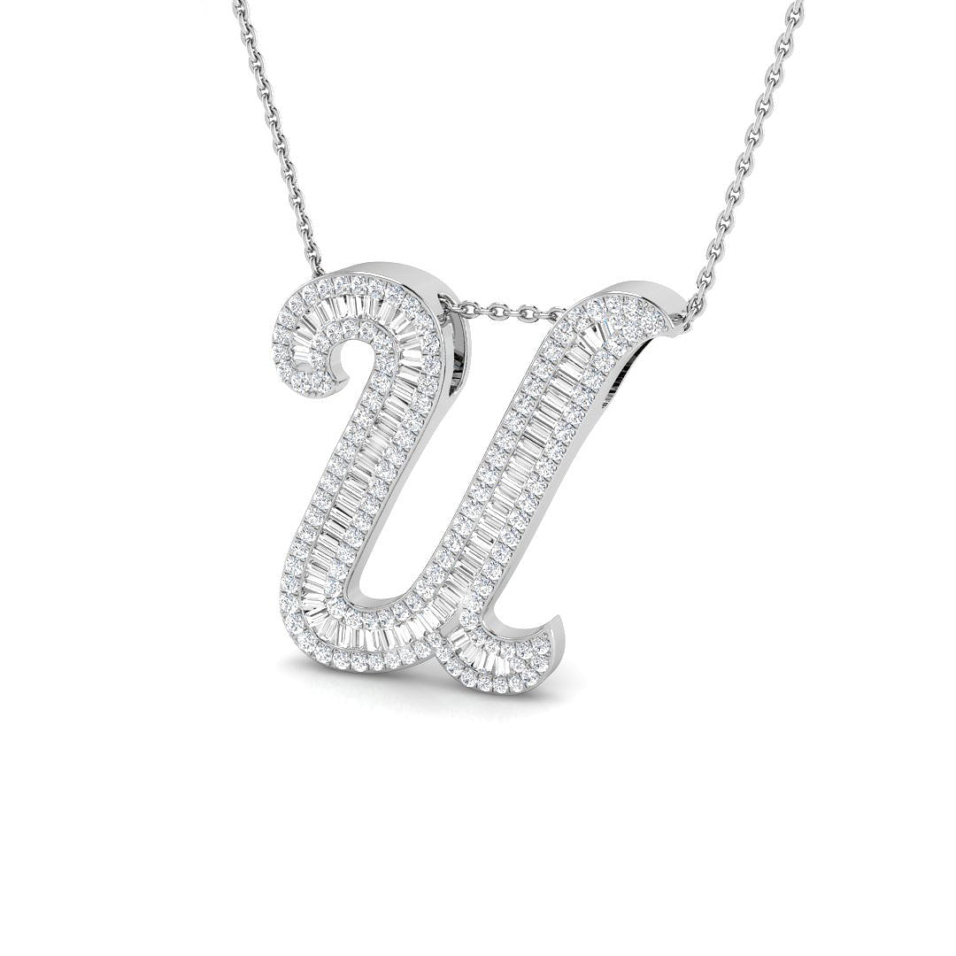 Round & Baguette Diamond Script Initial Pendant
