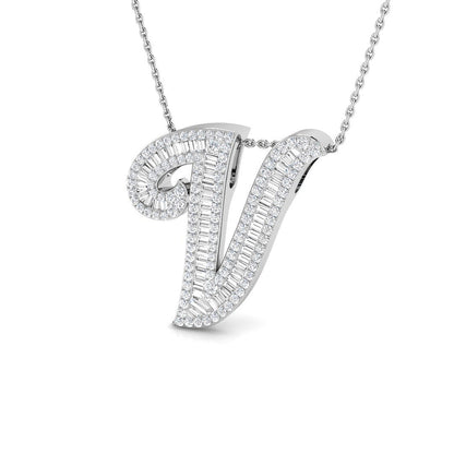 Round & Baguette Diamond Script Initial Pendant