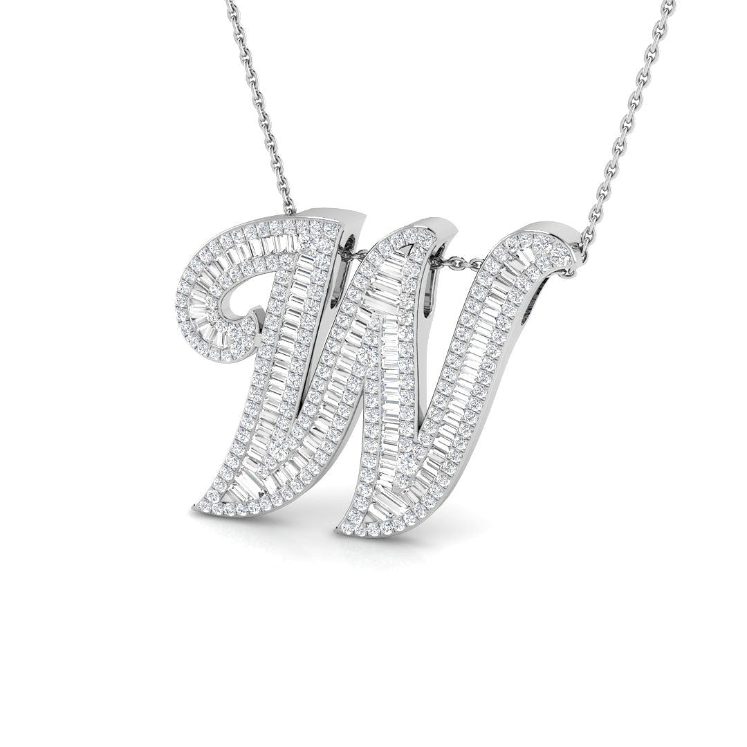Round & Baguette Diamond Script Initial Pendant