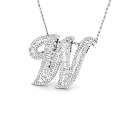 Round & Baguette Diamond Script Initial Pendant