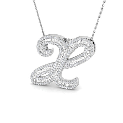 Round & Baguette Diamond Script Initial Pendant
