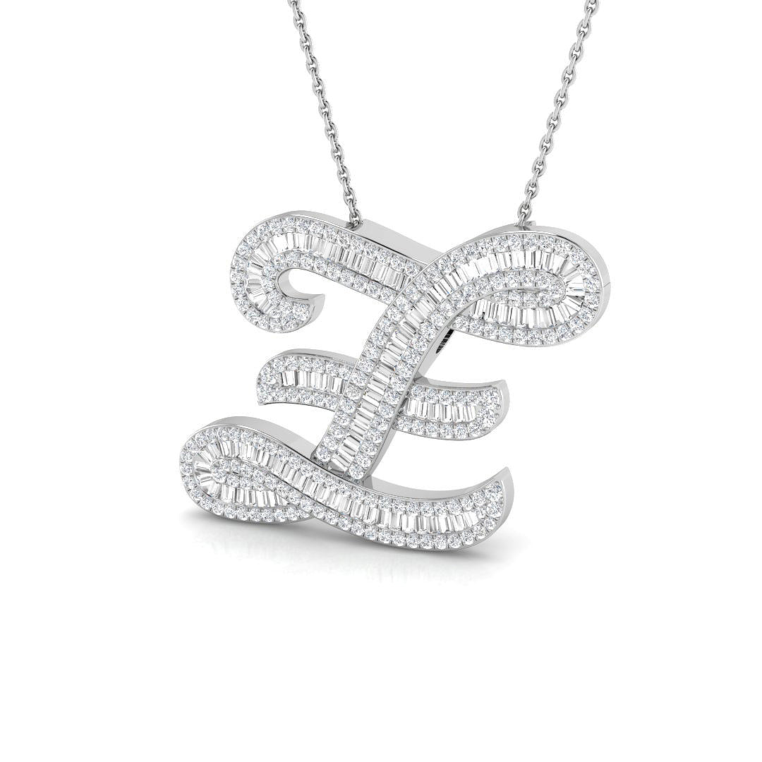 Round & Baguette Diamond Script Initial Pendant