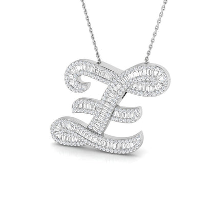 Round & Baguette Diamond Script Initial Pendant