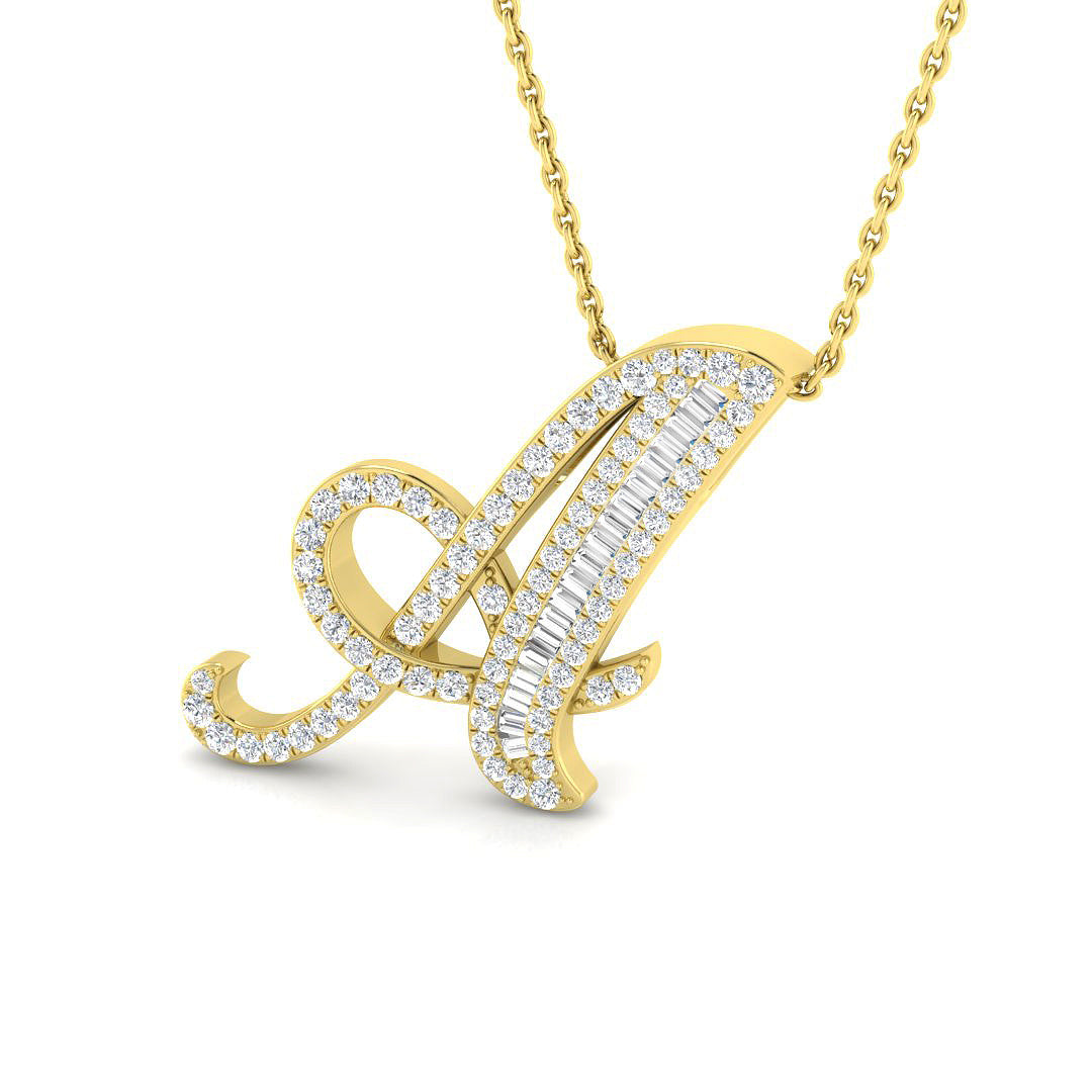 Luxurious Gold Diamond Script Initial "A" Pendant