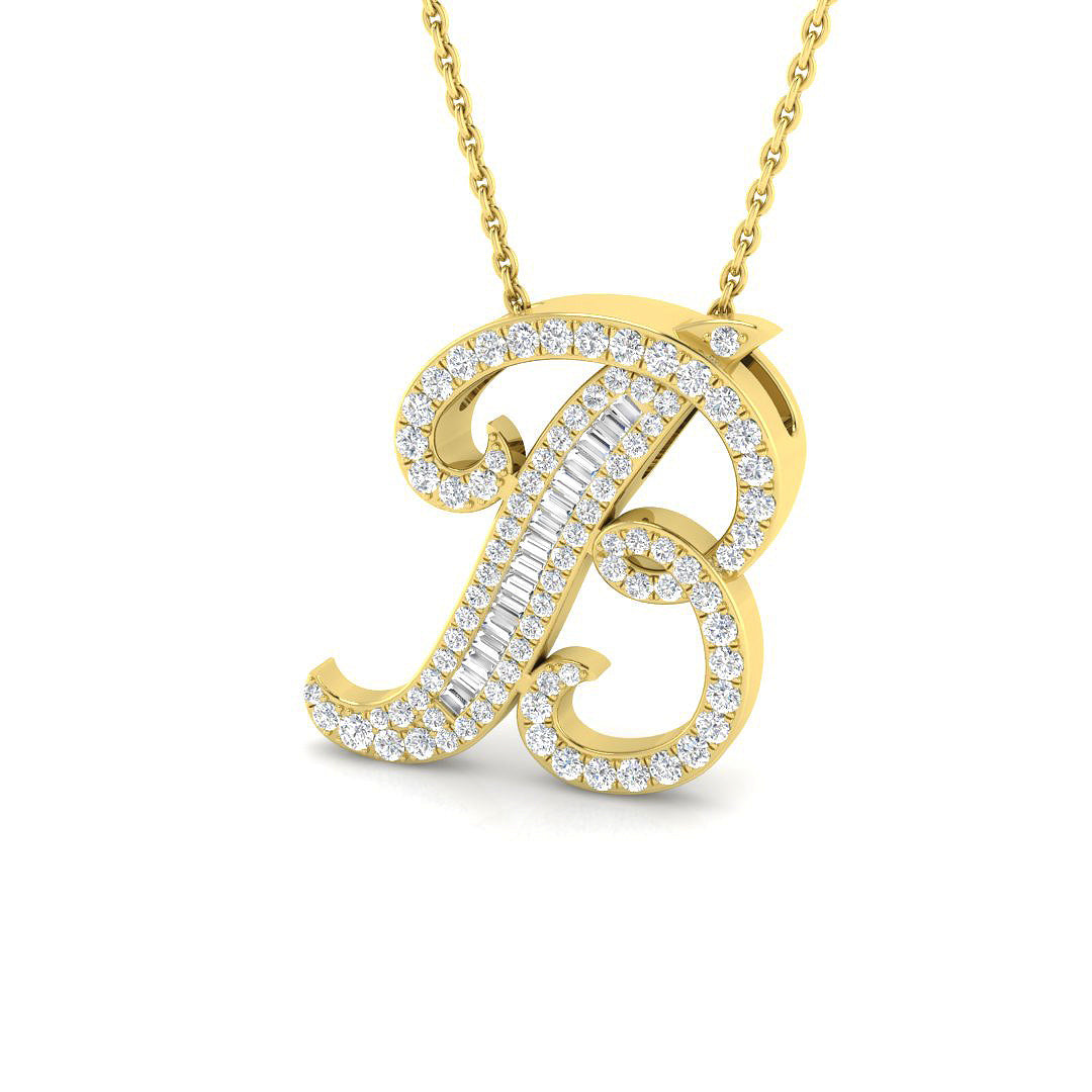 Luxurious Gold Diamond Script Initial "B" Pendant