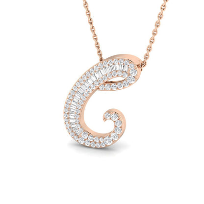 Luxurious Gold Diamond Script Initial "C" Pendant