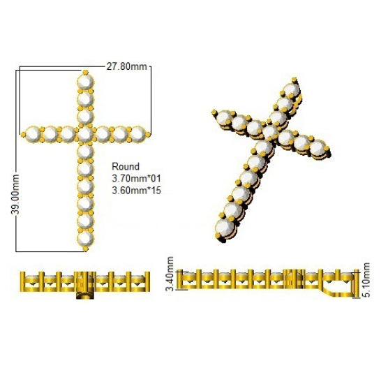 3 Carat D-E/VS Lab Grown Round Diamond Cross Pendant 9k White Gold Ready To Ship