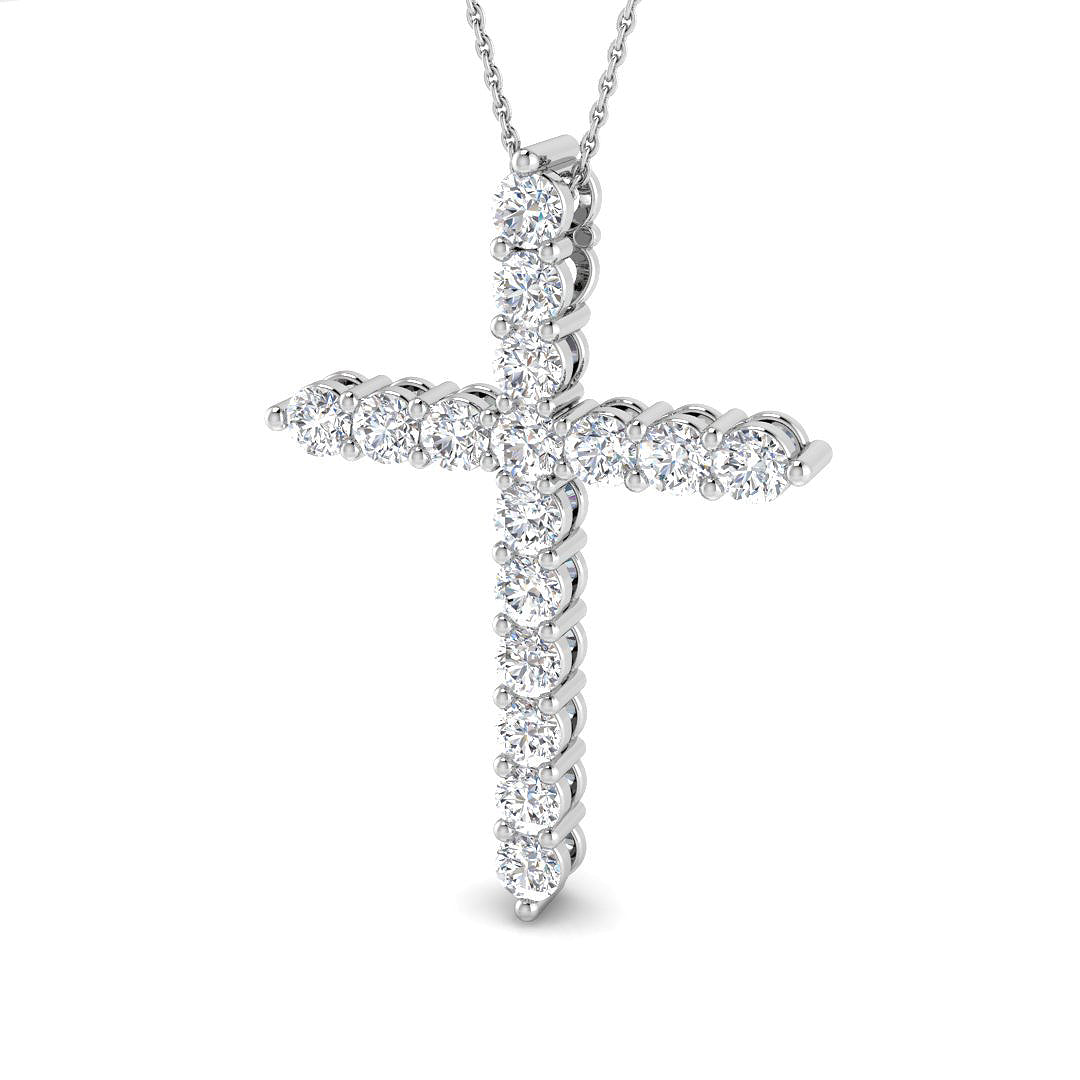 3 Carat D-E/VS Lab Grown Round Diamond Cross Pendant 9k White Gold Ready To Ship