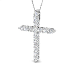 3 Carat D-E/VS Lab Grown Round Diamond Cross Pendant 9k White Gold Ready To Ship