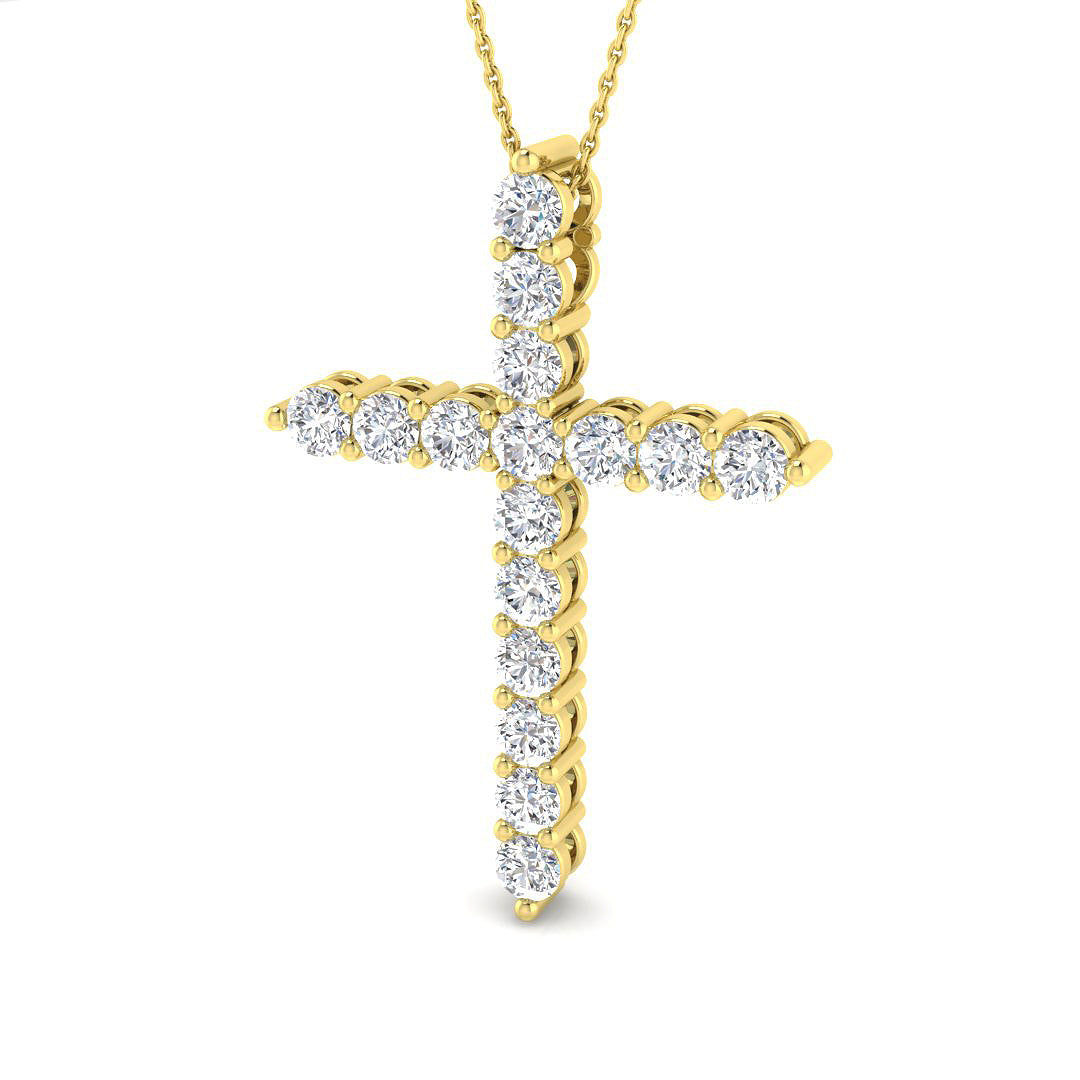3 Carat D-E/VS Lab Grown Round Diamond Cross Pendant 9k Yellow Gold Ready To Ship