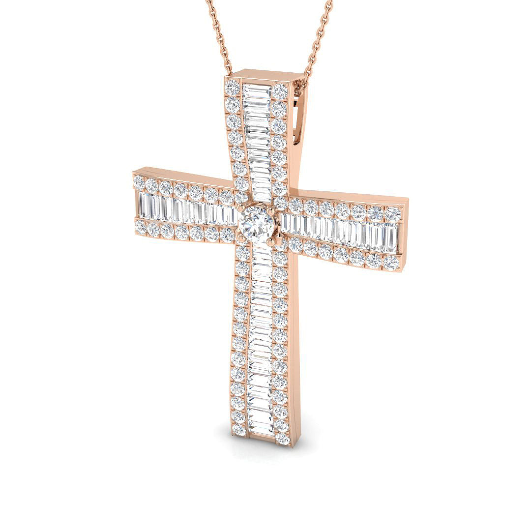 Excelsia 4Ct Diamond Cross Pendant In 9K, 18K (White, Yellow, Rose Gold) With Complimentary Silver