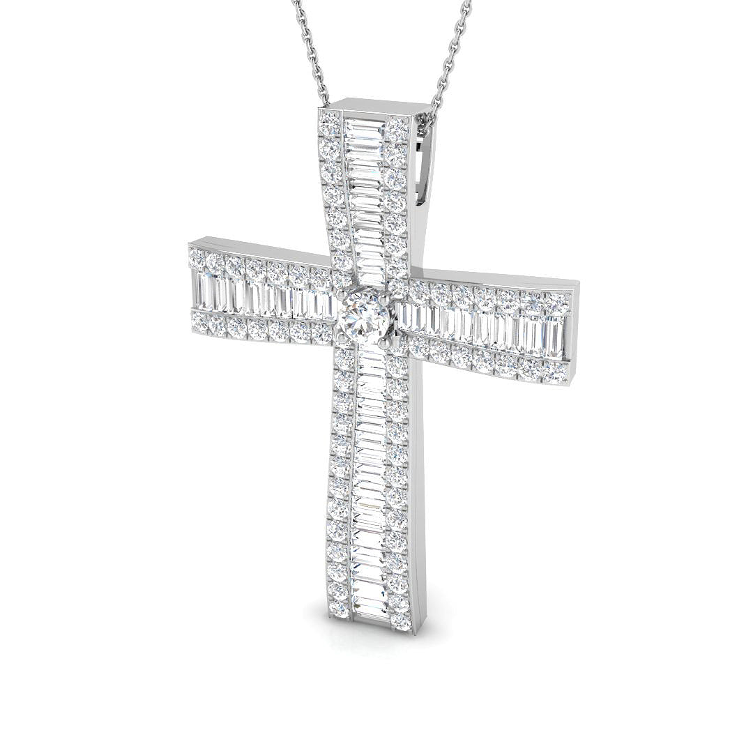 Excelsia 4Ct Diamond Cross Pendant In 9K, 18K (White, Yellow, Rose Gold) With Complimentary Silver
