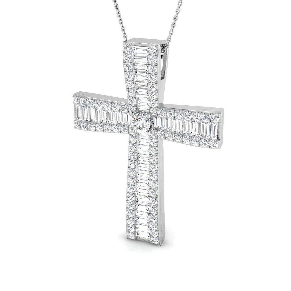 Excelsia 4Ct Diamond Cross Pendant In 9K, 18K (White, Yellow, Rose Gold) With Complimentary Silver