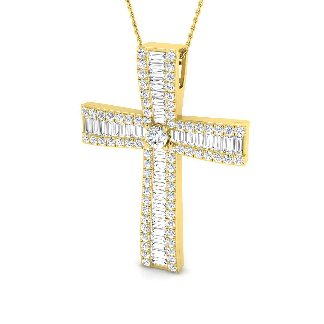 Excelsia 4Ct Diamond Cross Pendant In 9K, 18K (White, Yellow, Rose Gold) With Complimentary Silver