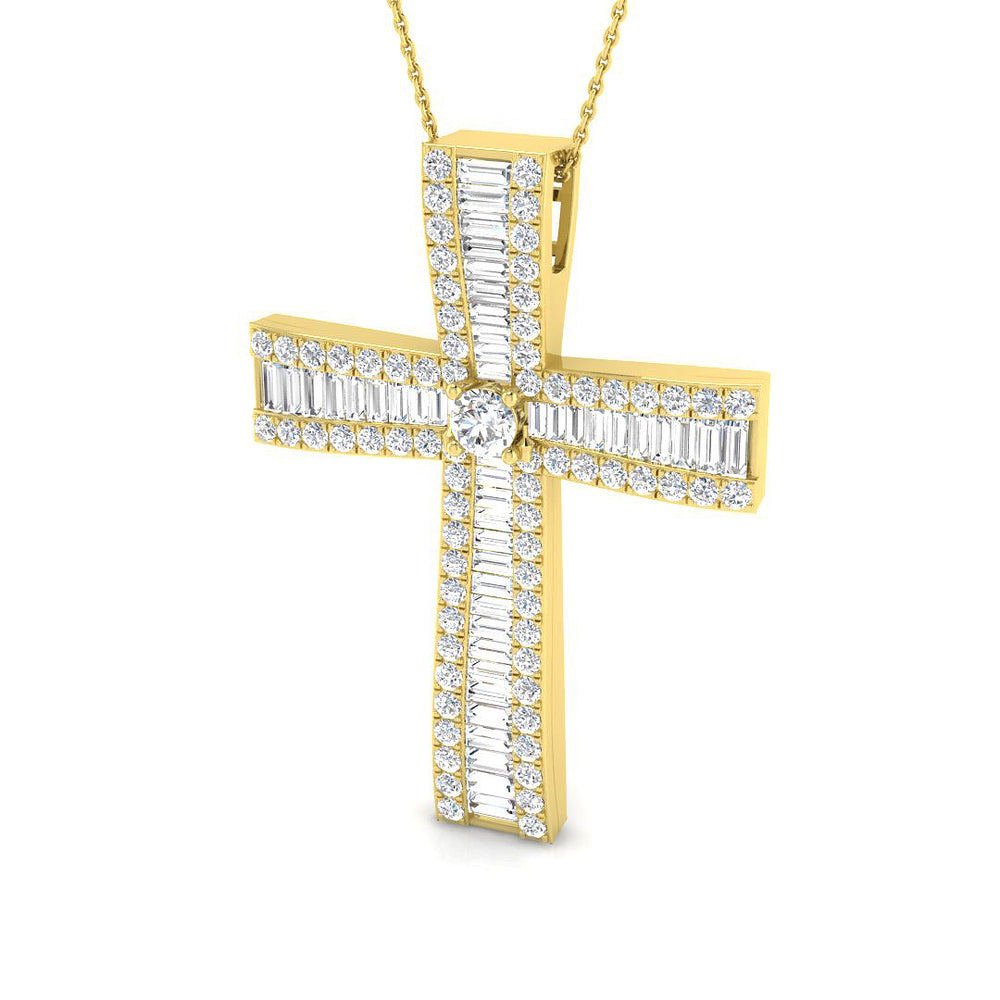 Excelsia 4Ct Diamond Cross Pendant In 9K, 18K (White, Yellow, Rose Gold) With Complimentary Silver