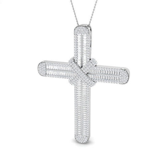 6.93ct Baguette & Round Diamond X-Crossover Cross Necklace in Gold & Platinum