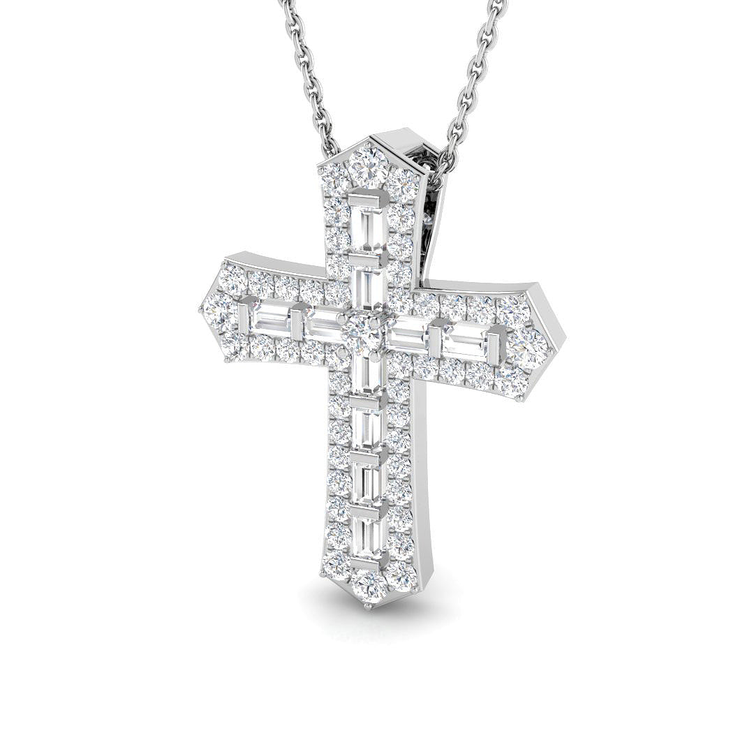 Perpetua 0.75Ct Diamond Cross Pendant In 9K, 18K (White, Yellow, Rose Gold) With Complimentary Silver