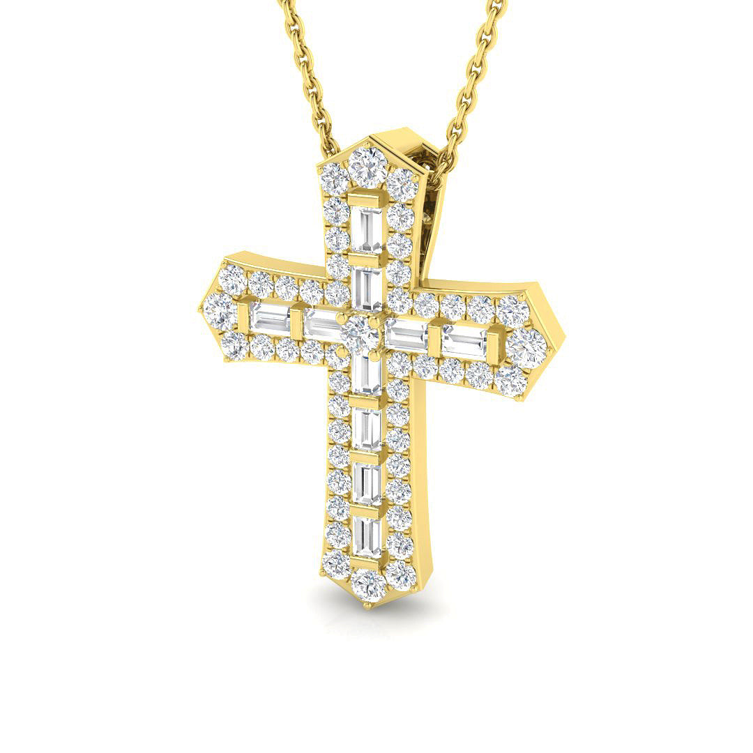 Perpetua 0.75Ct Diamond Cross Pendant In 9K, 18K (White, Yellow, Rose Gold) With Complimentary Silver