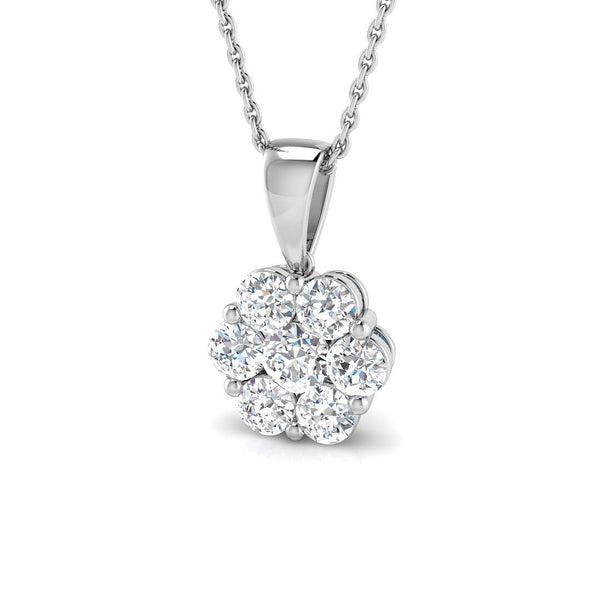 Diamond flower pendant on a chain against a white background
