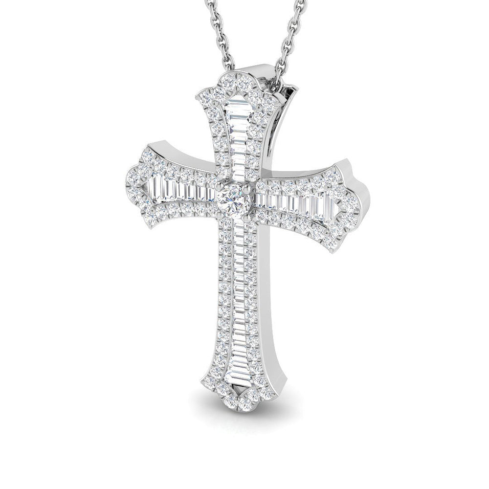 Aeterna 0.5Ct Diamond Cross Pendant In 9K, 18K (White, Yellow, Rose Gold) With Complimentary Silver