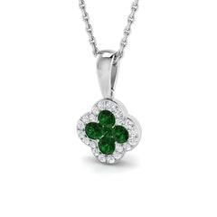 18ct White Gold 0.3ct Natural Emerald Pendant with Diamonds