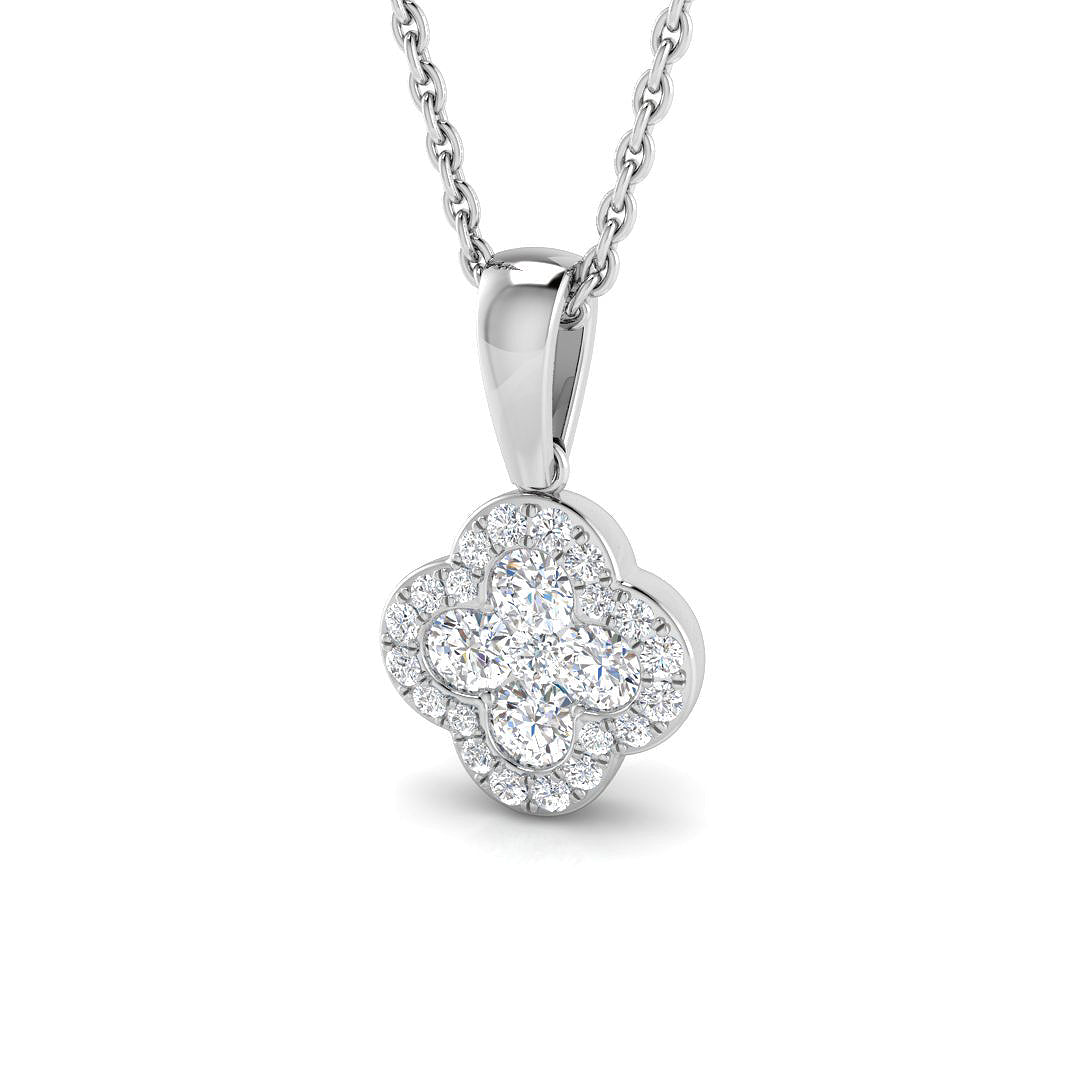 18k White Gold 0.33ct Natural Diamond Clover Pendant