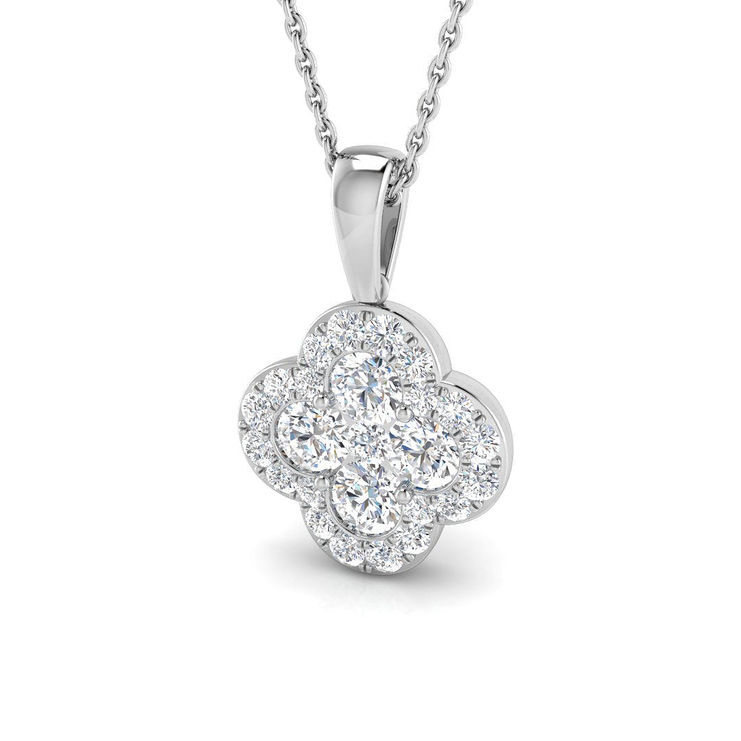 18k White Gold 1.05ct Natural Diamond Clover Pendant